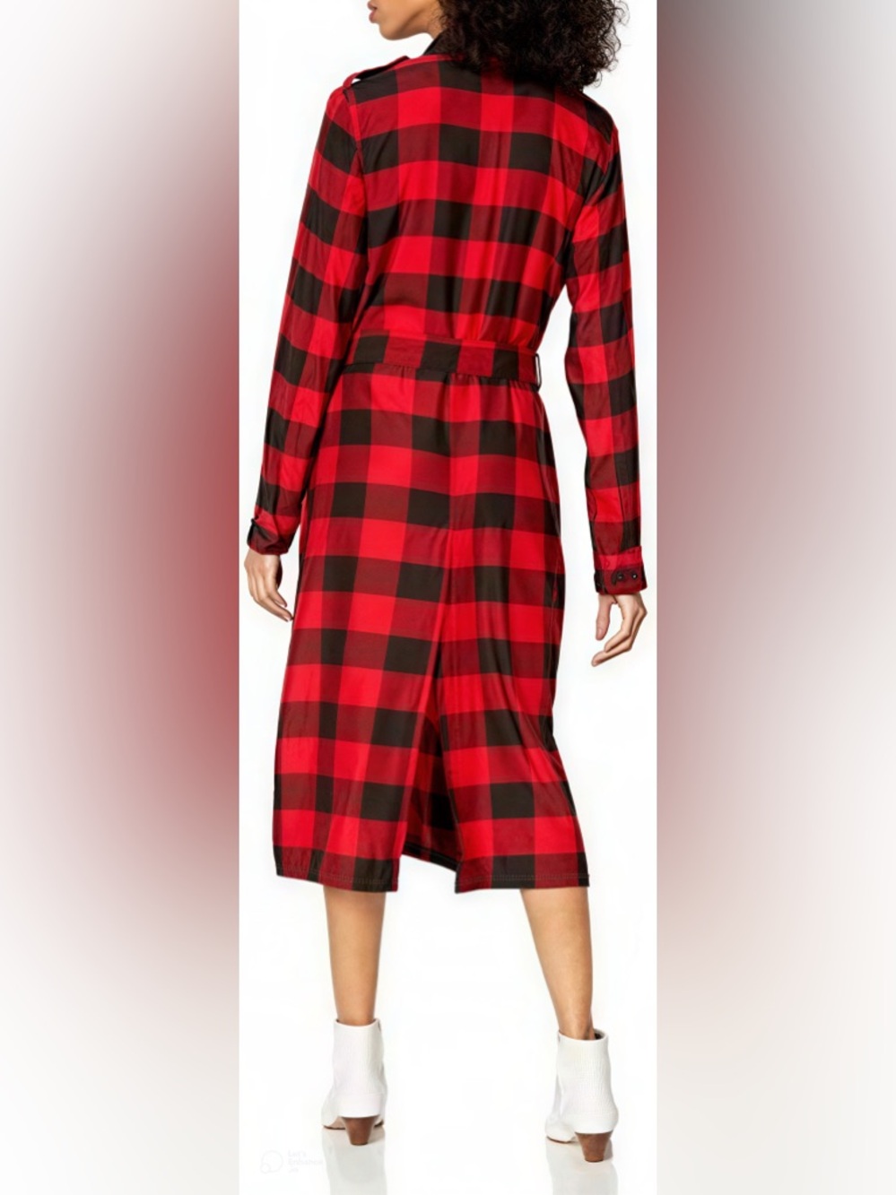BB Dakota Red and Black Buffalo Plaid Midi Shirt Dress